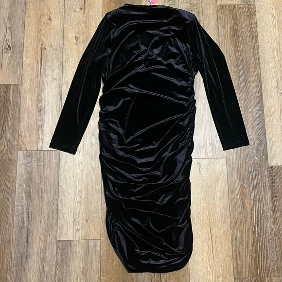 NWT Black Velvet Ruched Bodycon Long Sleeve Dress Plus 3x Sexy Holiday Cocktail - Picture 5 of 9